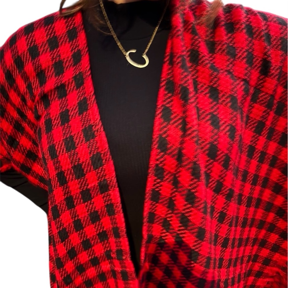 Plaid Fringe Kimono OS New